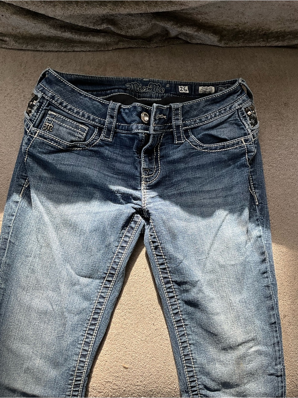 Miss Me Women's Blue Skinny Stretch Jeans with Embellished Pockets